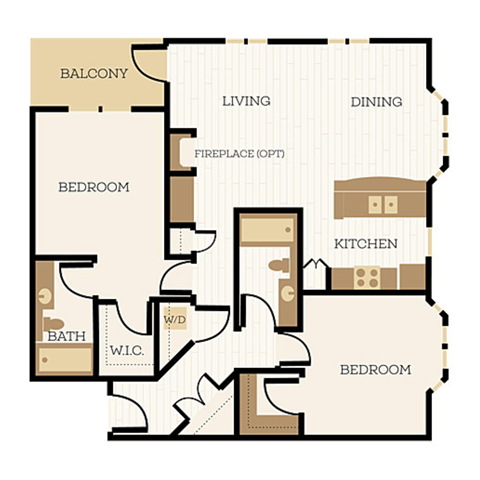 Floor plan for 2 beds, 2 baths, 1174 sqft